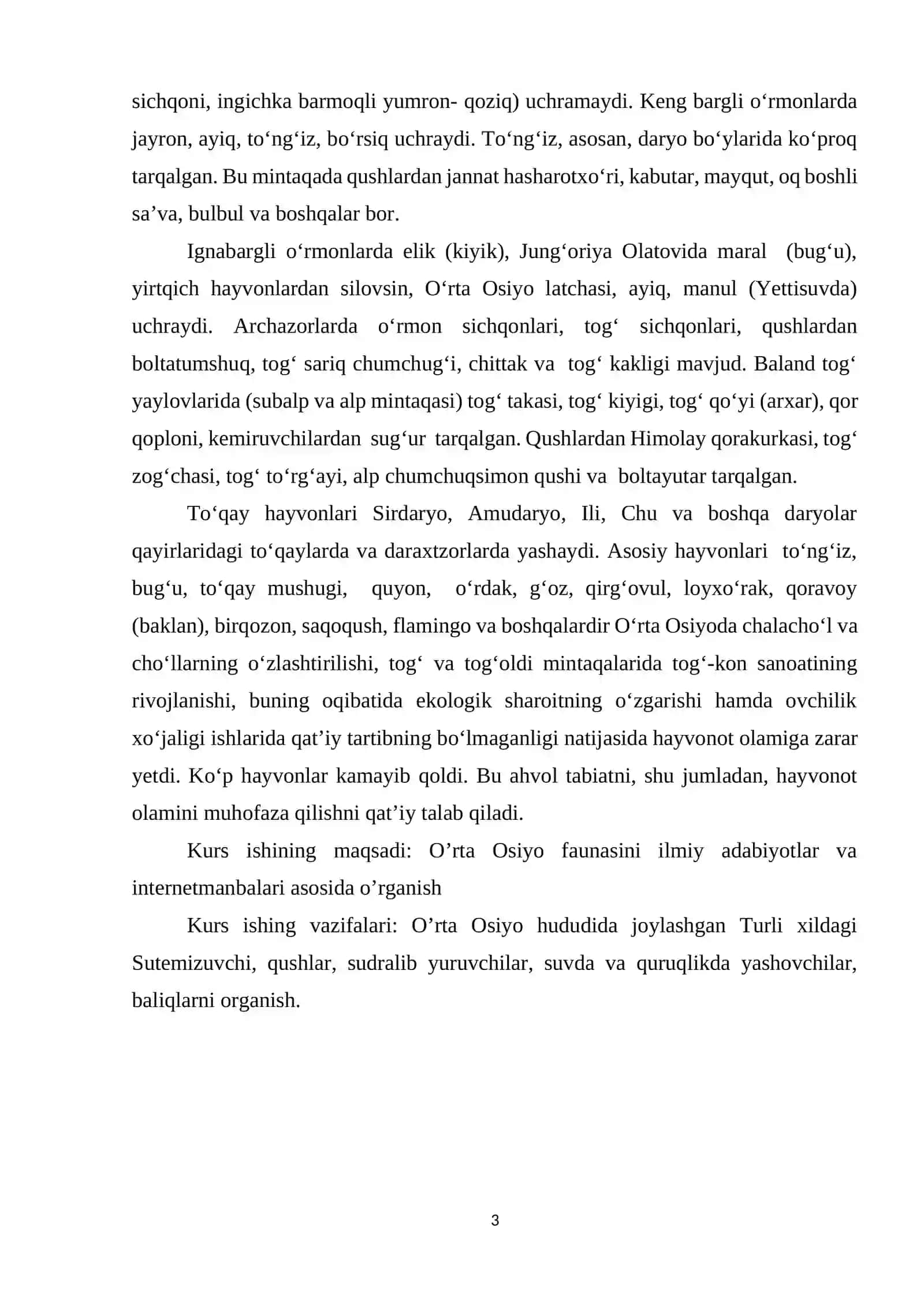 O‘rta Osiyo hududida tarqalgan umurtqali hayvonlar xilma-xilligi 3