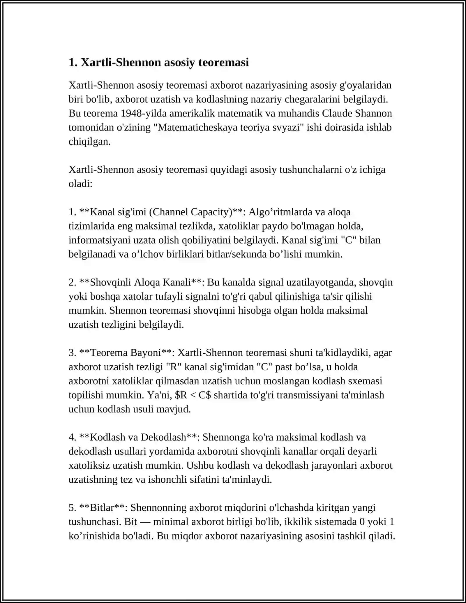 XARTLI SHANNON FORMULALARI 3