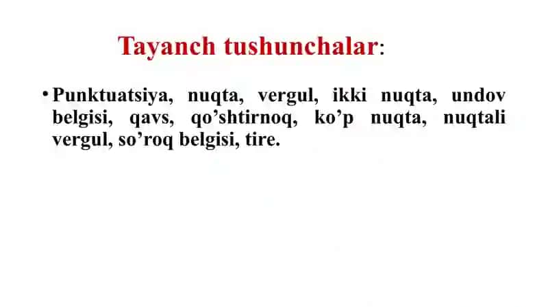 Punktuatsiya, Tinish belgilarining turlari va ishlatilish qoidalari 3
