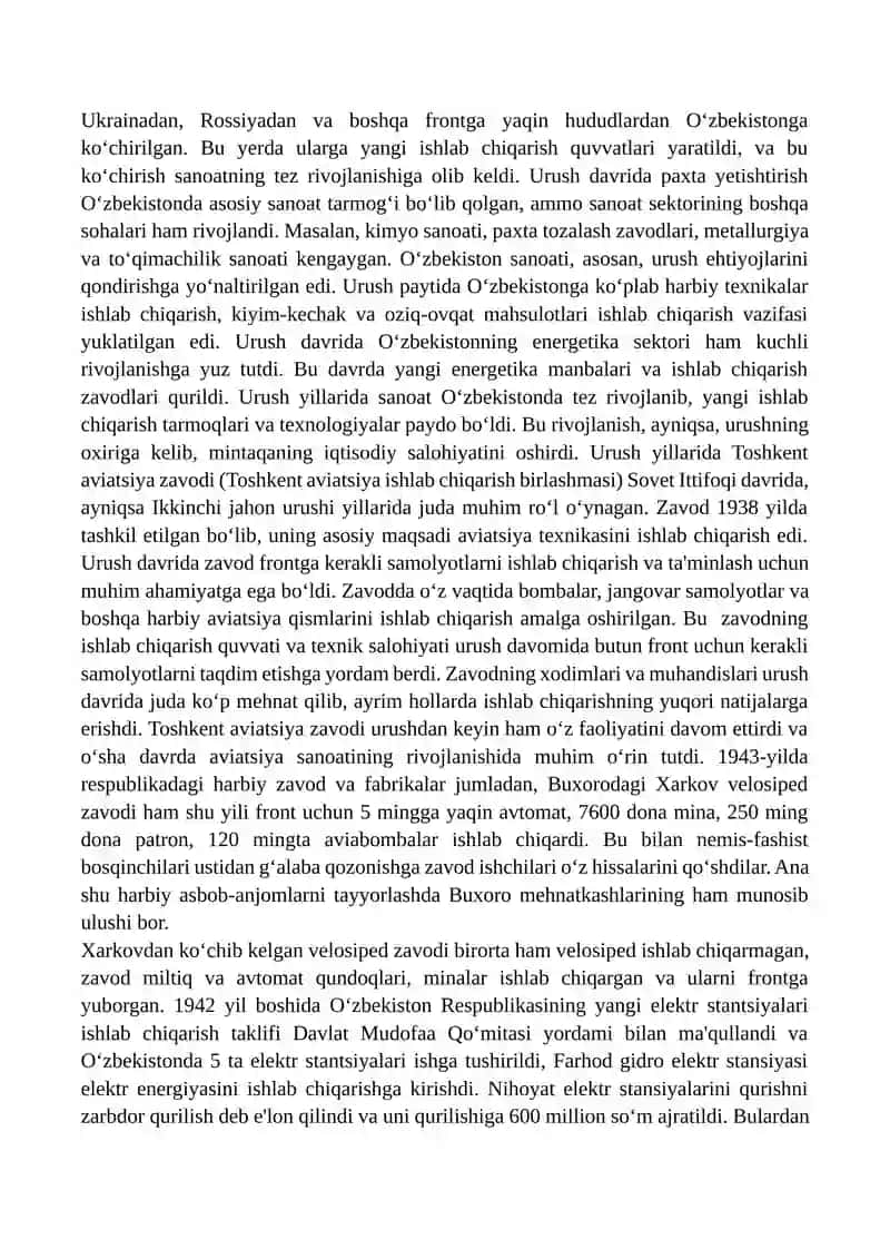 Ikkinchi jahon urushi yillarida O‘zbekiston SSR sanoati 3
