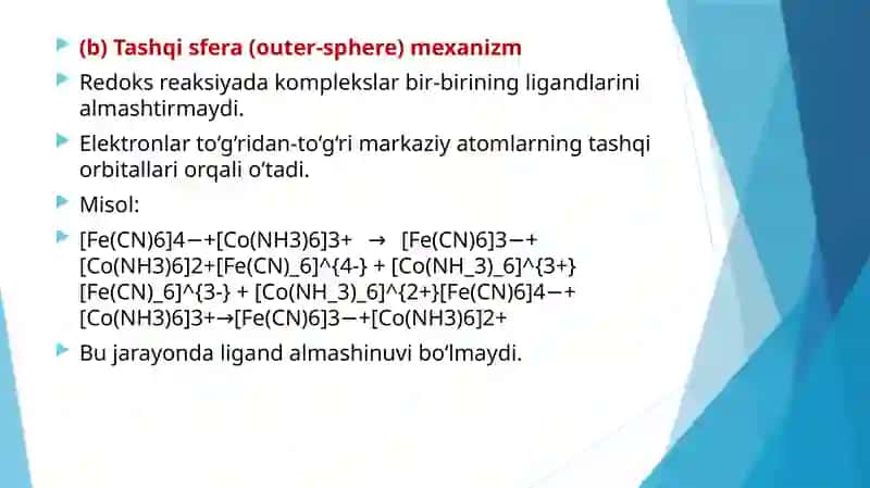 Kordinatsiyon birikmalarning oksidlanish-qaytarilish reaksiyalari. 3