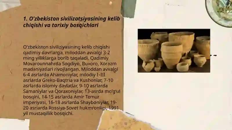 O'zbekiston sivilizatsiyasi xaqida qisqacha ma'lumot 3