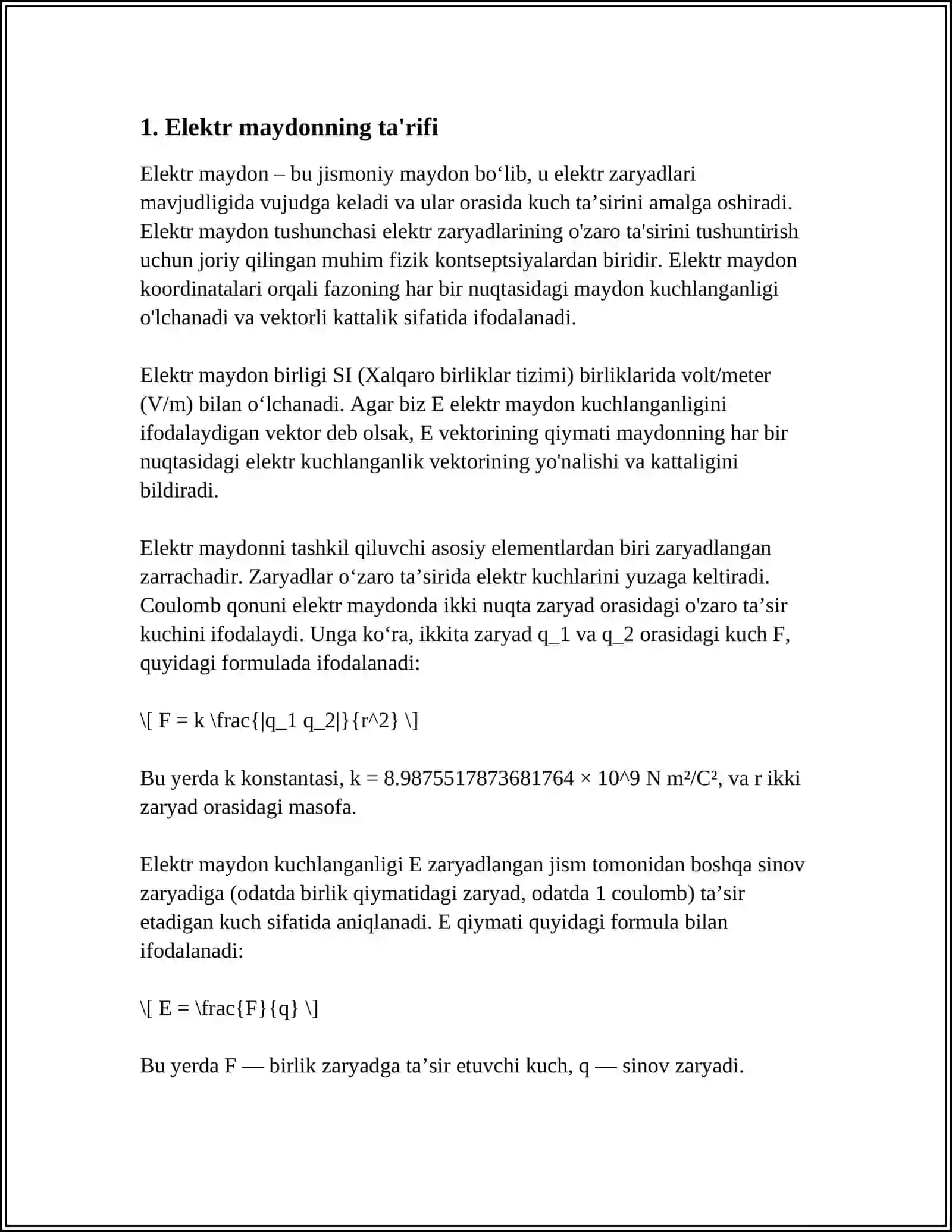 ELEKTR MAYDON HAQIDA 3
