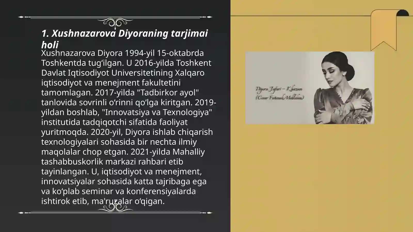 Xushnazarova Diyoraning tarjimai holi 3