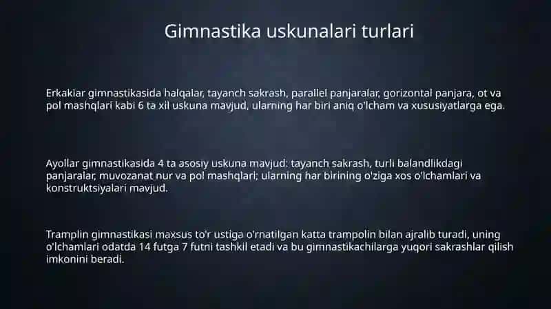 Gimnastika uskunalarining tavsifi 3