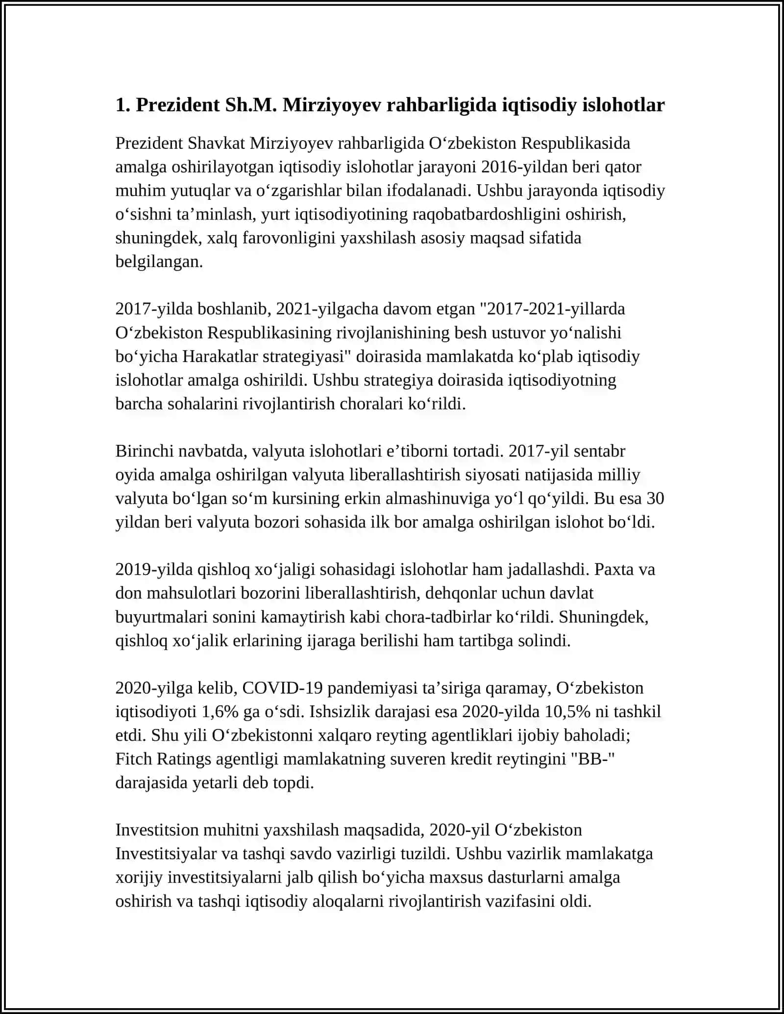 YANGI ÓZBEKISTONDA PREZIDENT SH.M.MIRZIYOYEV RAHBARLIGI VA TASHABBUSI OSTIDA AMALGA OSHIRILAYOTGAN ISLOHOTLAR 3