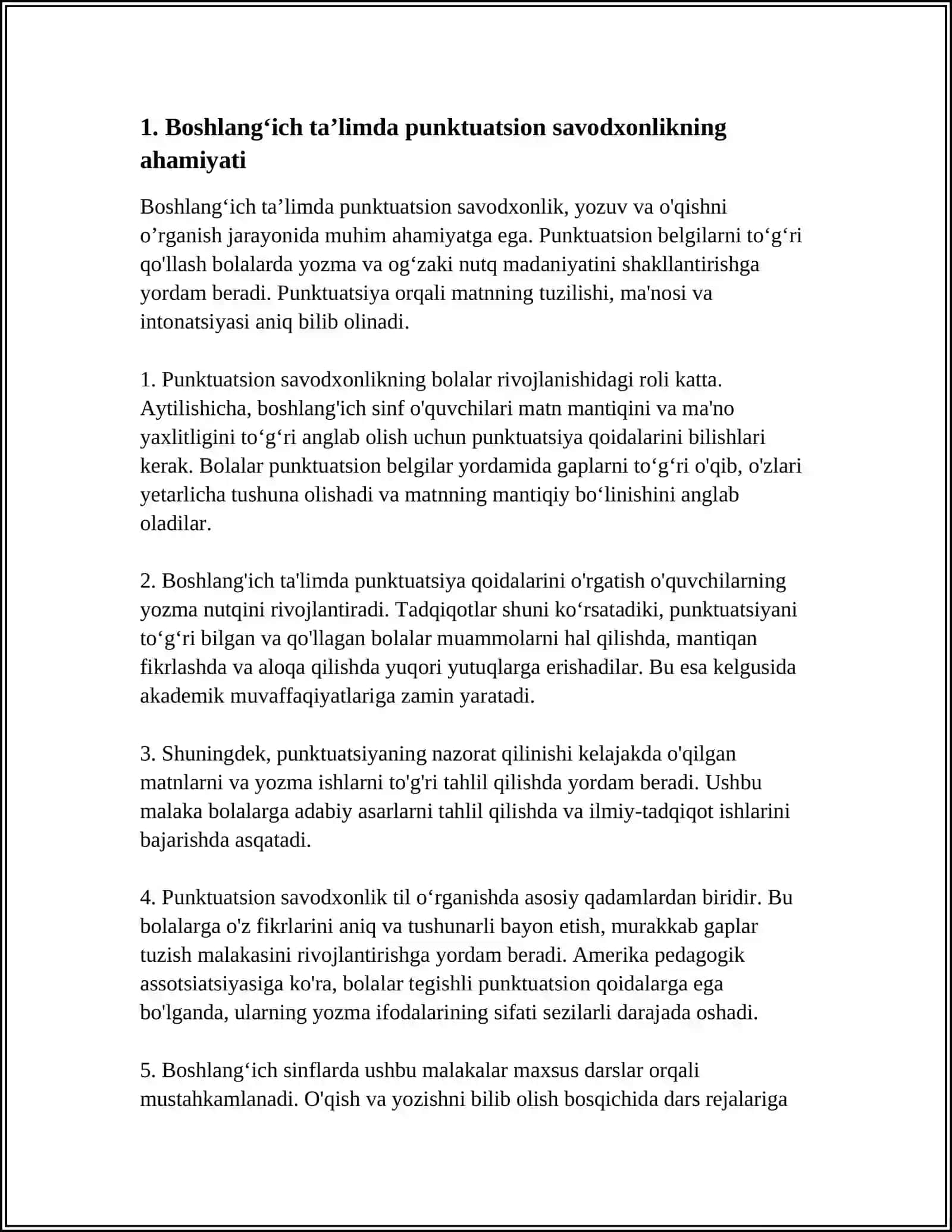 BOSHLANGʻICH TAʼLIMDA PUNKTUATSION SAVODXONLIK MAVZUSI 3