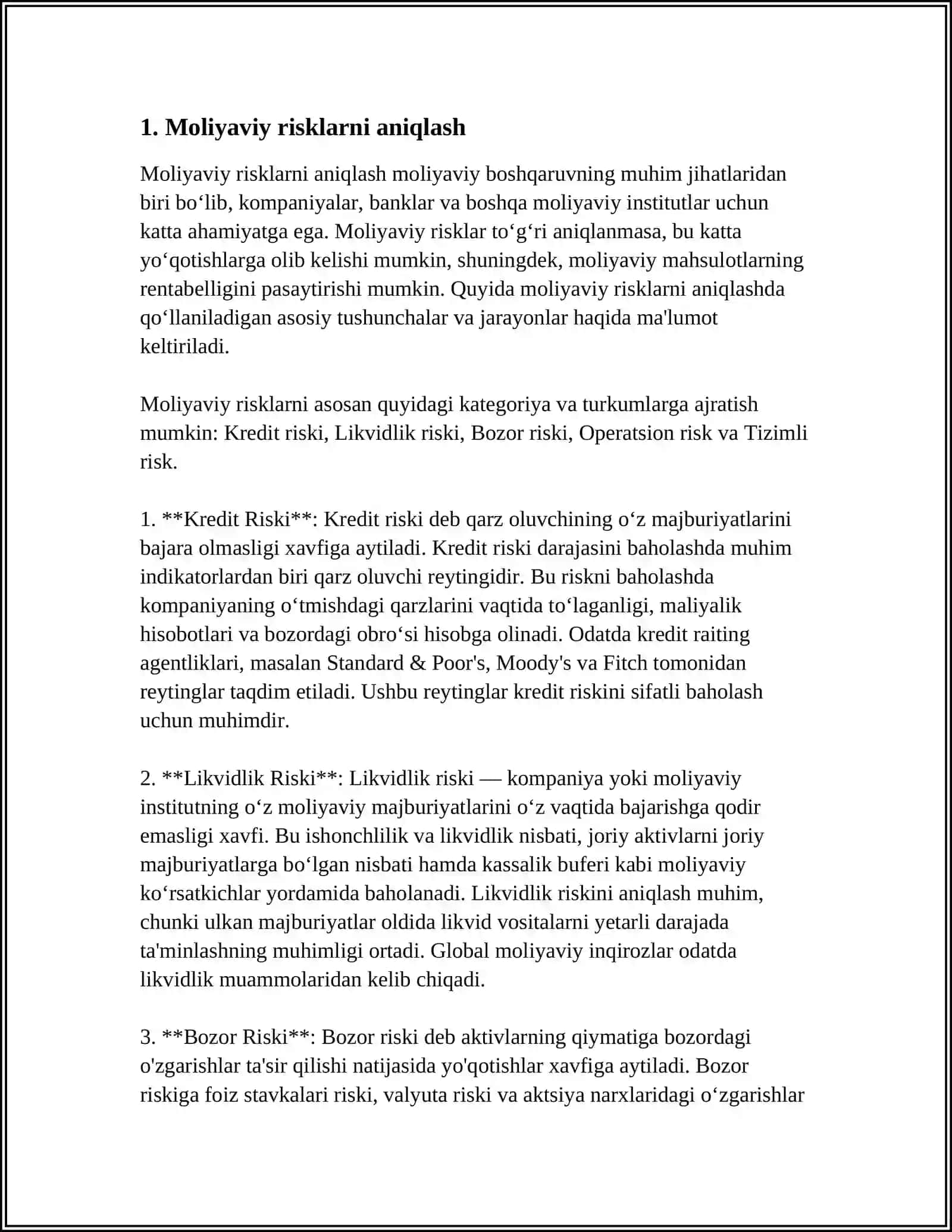 Moliyaviy risklarni boshqarish jarayoni 3