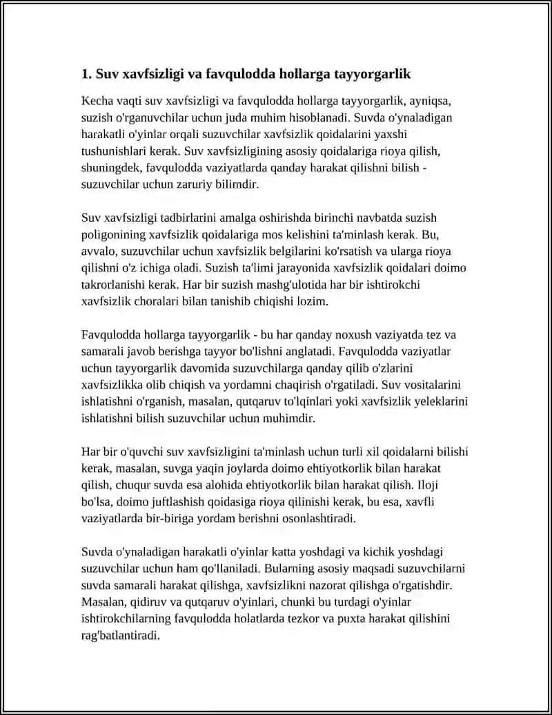 SUVDA OYNALADIGAN HARAKATLI O'YINLAR ORGATISH 3