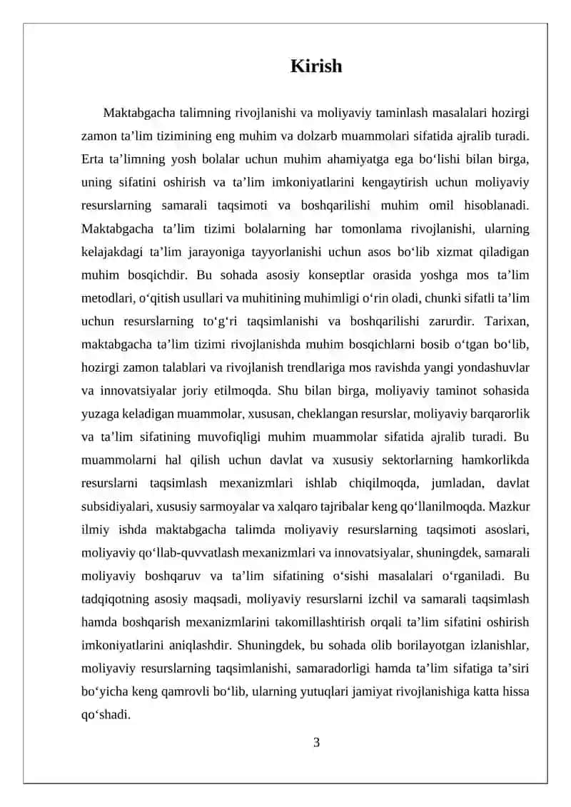 Maktabgacha talimning rivojlanishi va moliyaviy taminlash 3