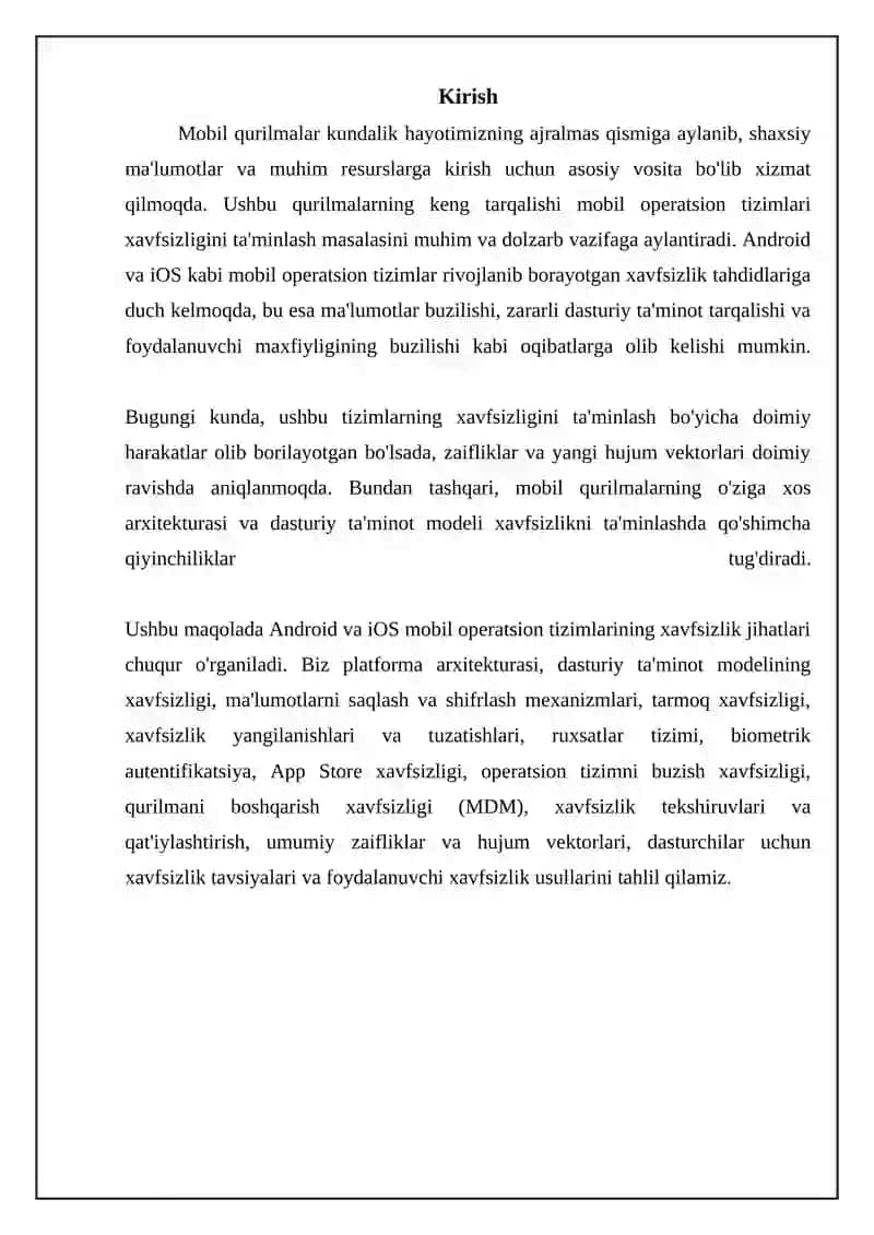 Mobil operatsion tizimlar xavfsizligining o‘ziga xosliklari (Android, iOS) 3