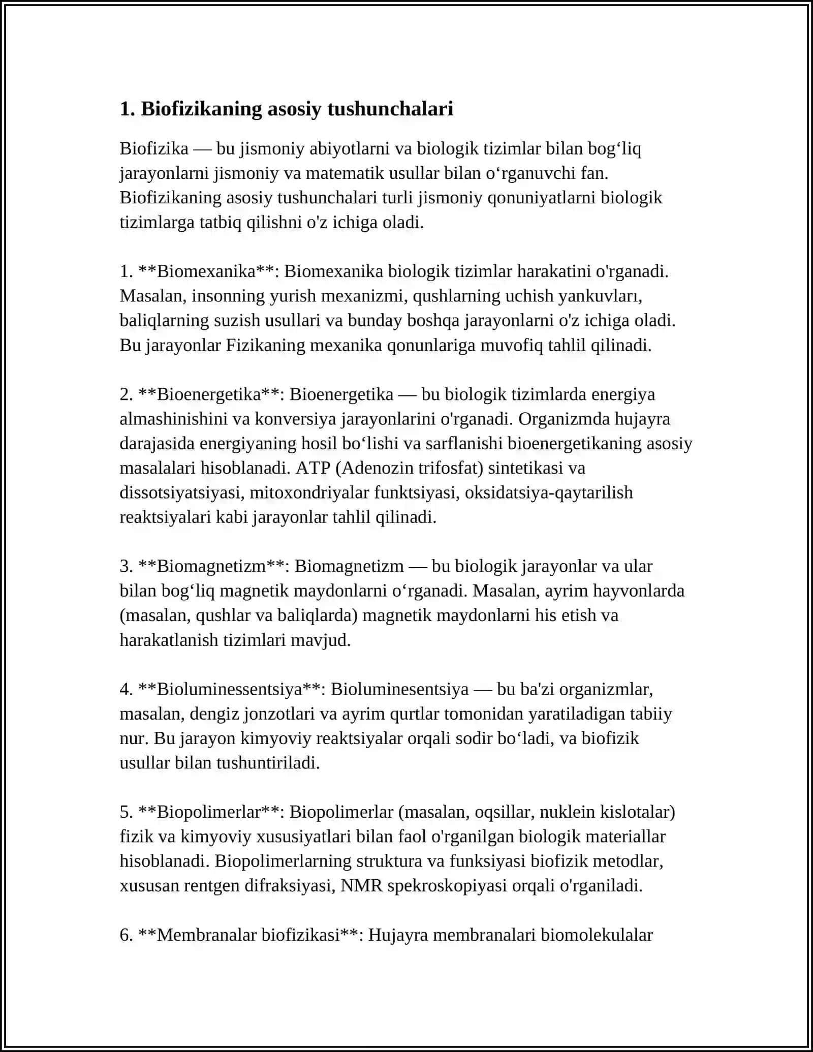 MUSTAQIL ISH Mavzu: BIOFIZIKA ASOSLARI 3