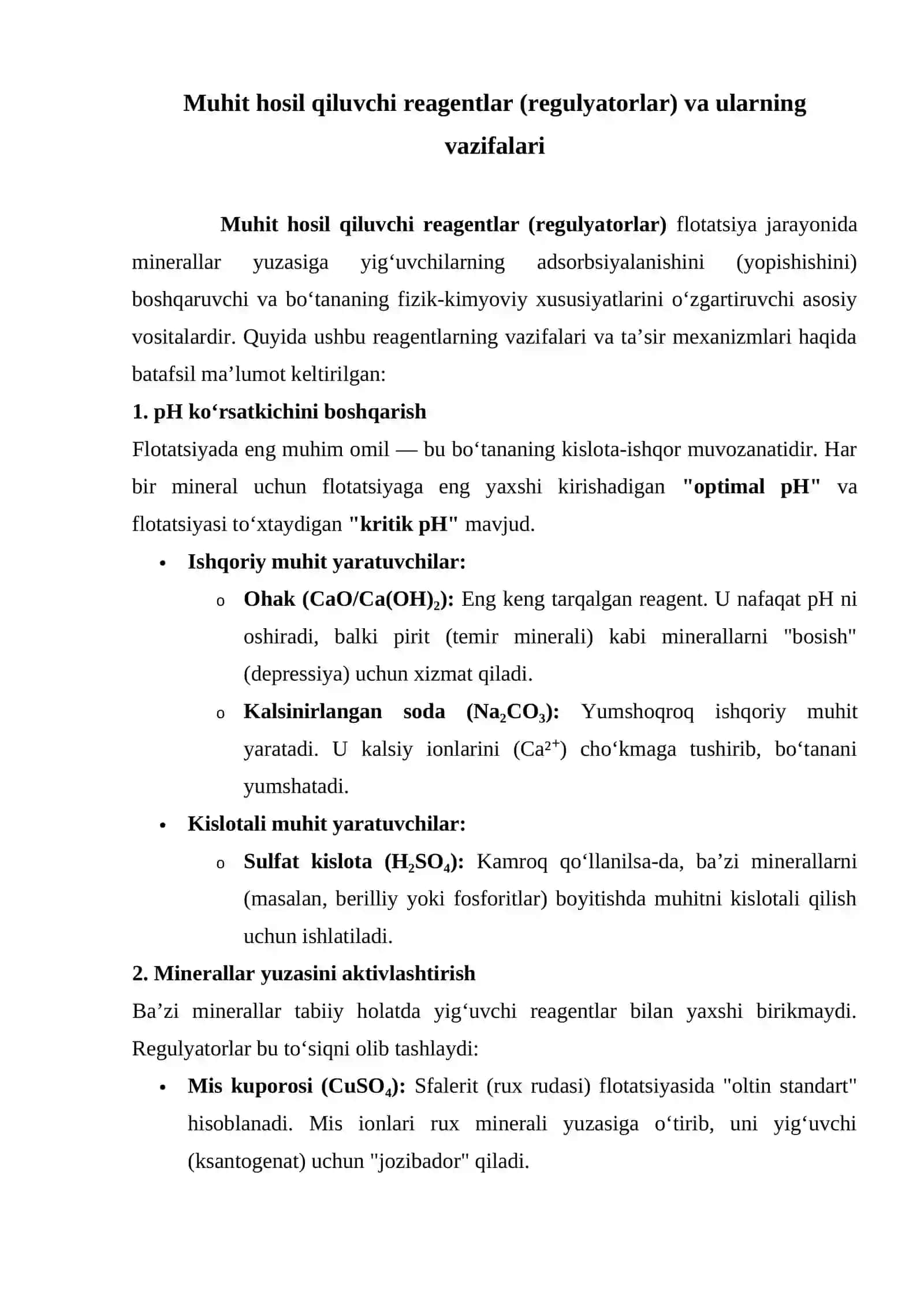 Muhit hosil qiluvchi va ko`pik hosil qiluvchi reagentlarning bo`tanaga ta`siri 3