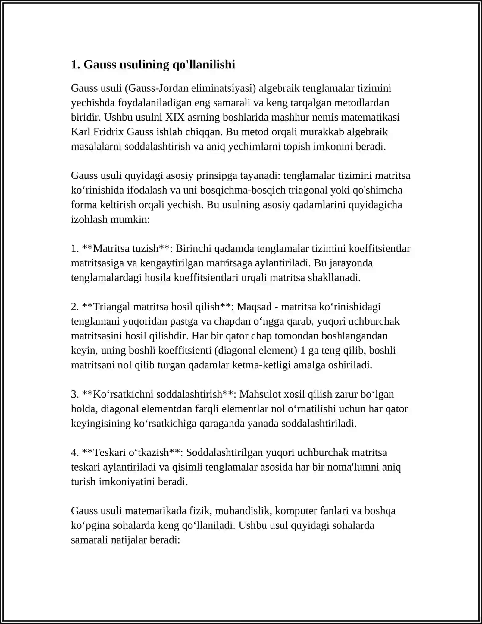 CHIZIQLI TENGLAMALAR SISTEMASINI YECHISHNING GAUSS VA KRAMER USULLARI 3
