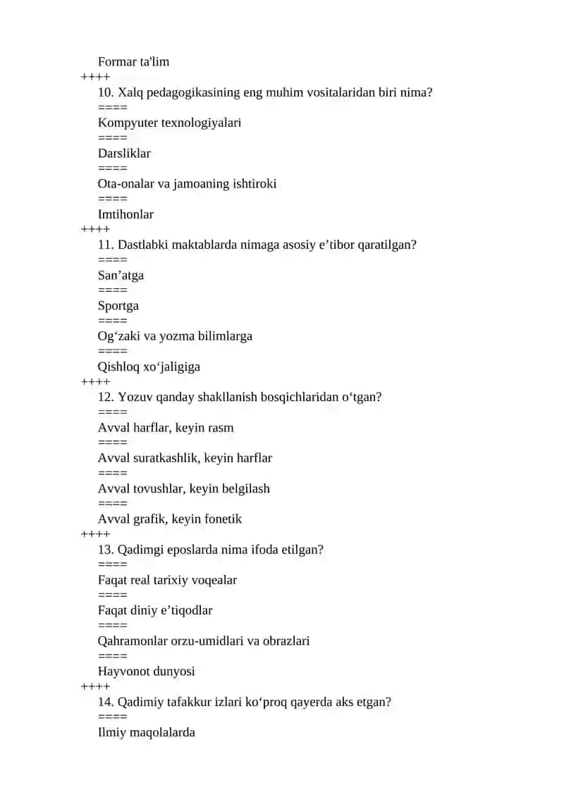 Xalq pedagogikasi fanidan TEST 3