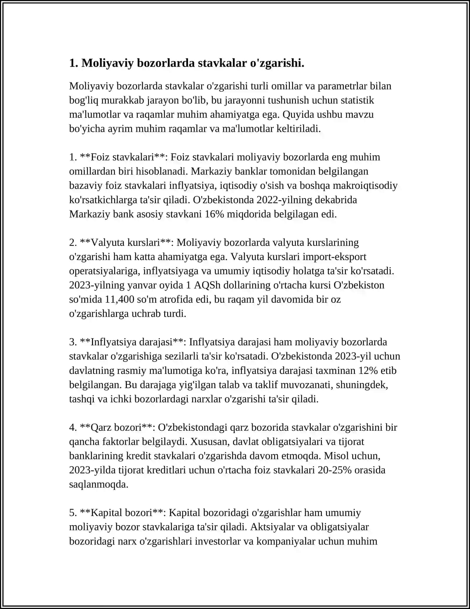 MOLIYA BOZORI VA FOIZ STAVKALARI 3