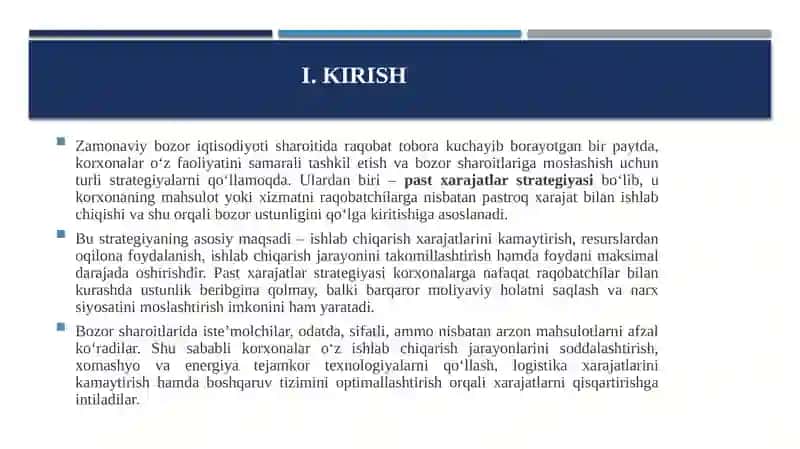 PAST XARAJATLAR STRATEGIYASI 3