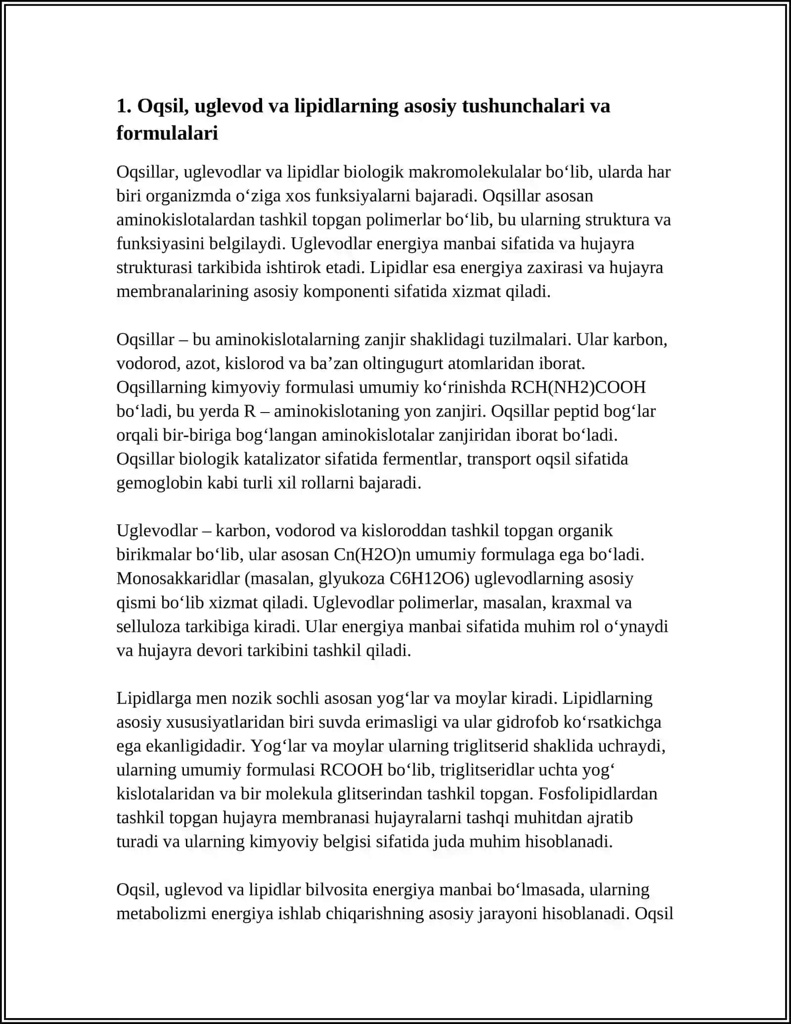 Oqsil Uglevod Valipidlar Bo'yoicha Masala va Mashqlar Yechish Metodikasi 3