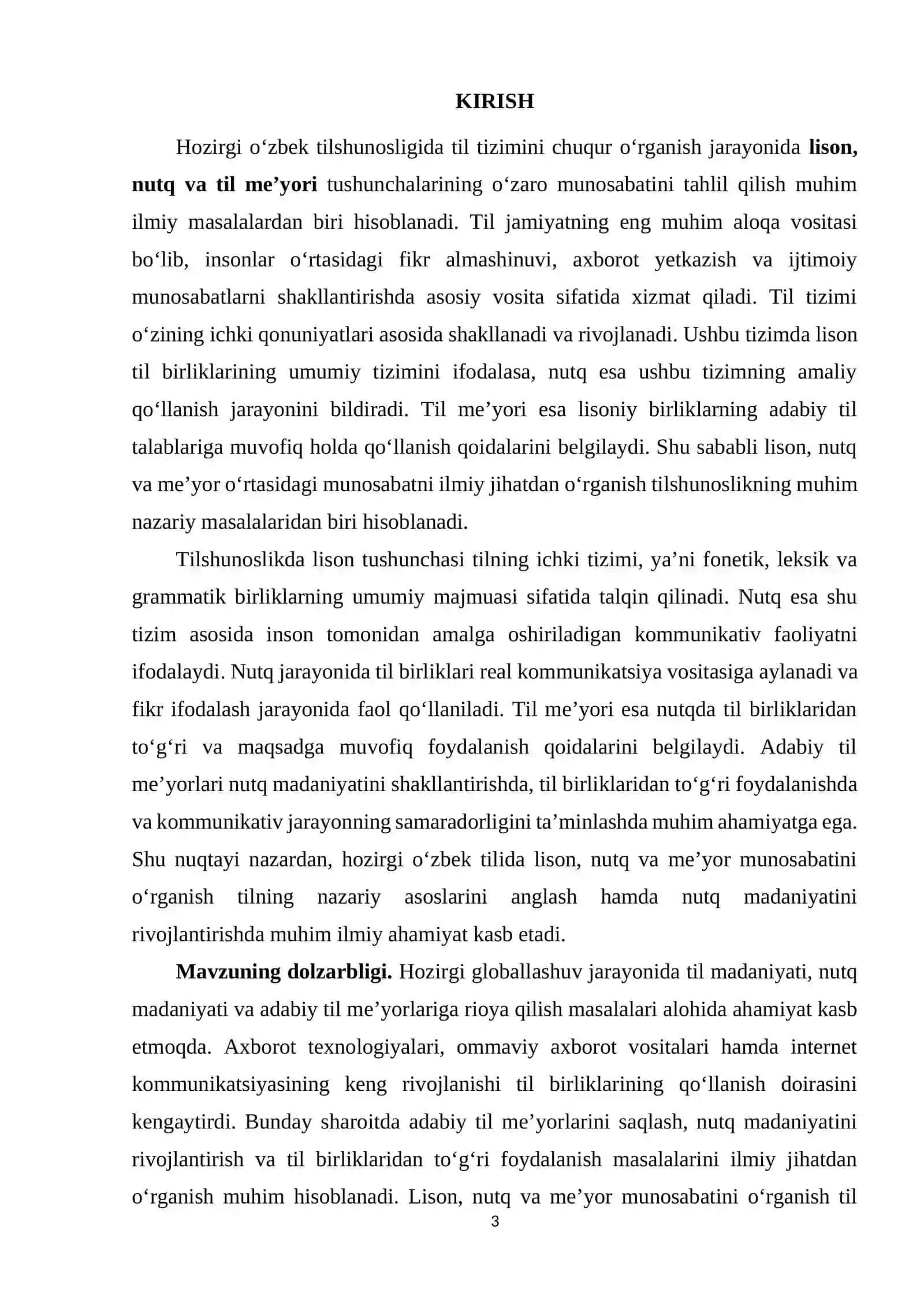 Hozirgi o'zbek tilida lison, nutq, me’yor munosabati 3
