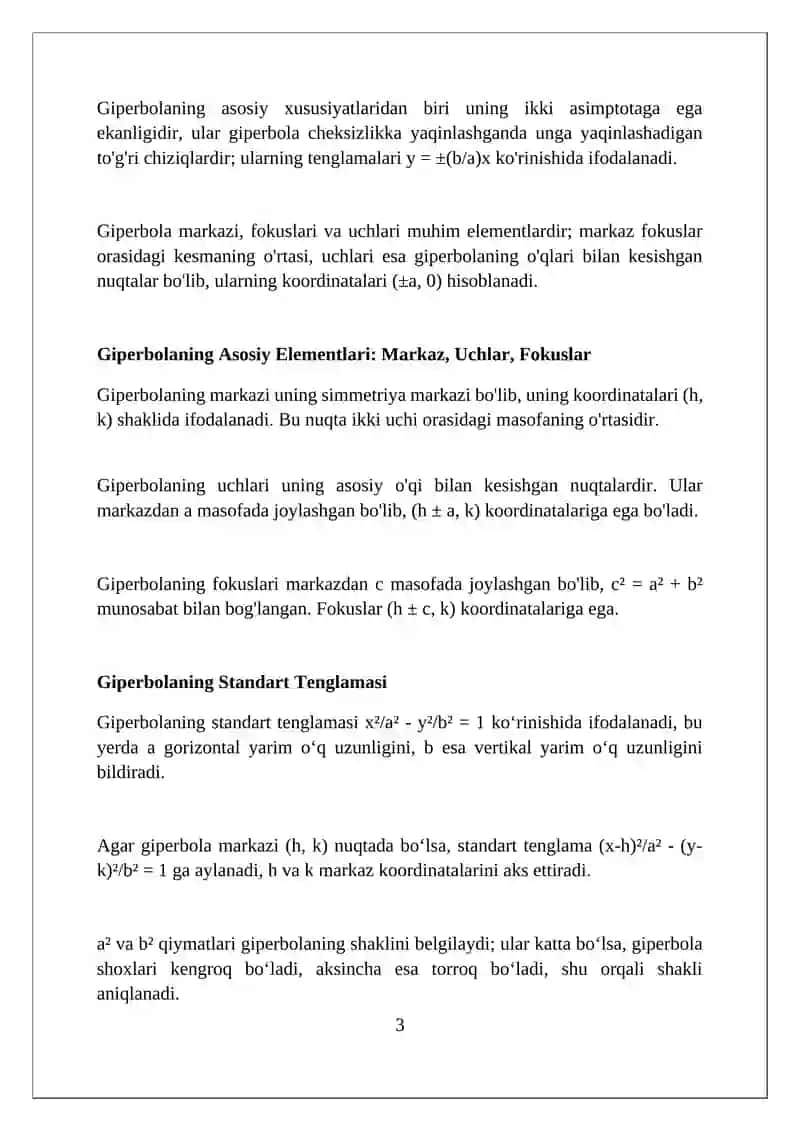 Giperbola tenglamalari grafiklari 3