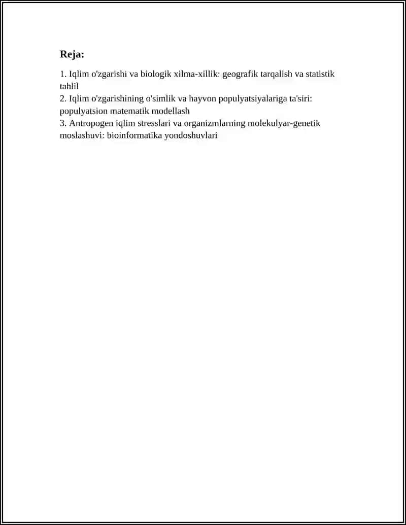IQLIM O'ZGARISHI VA EKOLOGIK MOSLASHUV FANINING BIOLOGIYA, GEOGRAFIYA VA MATEMATIKA FANLARI 3