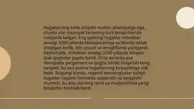 Hujjatlarning paydo bo'lishi va tarixi 3