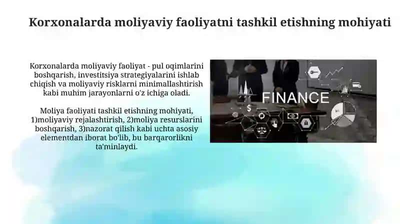 Korxonalarda moliyaviy faoliyatni tashkil etish mexanizmi va uning xususiyatlari 3