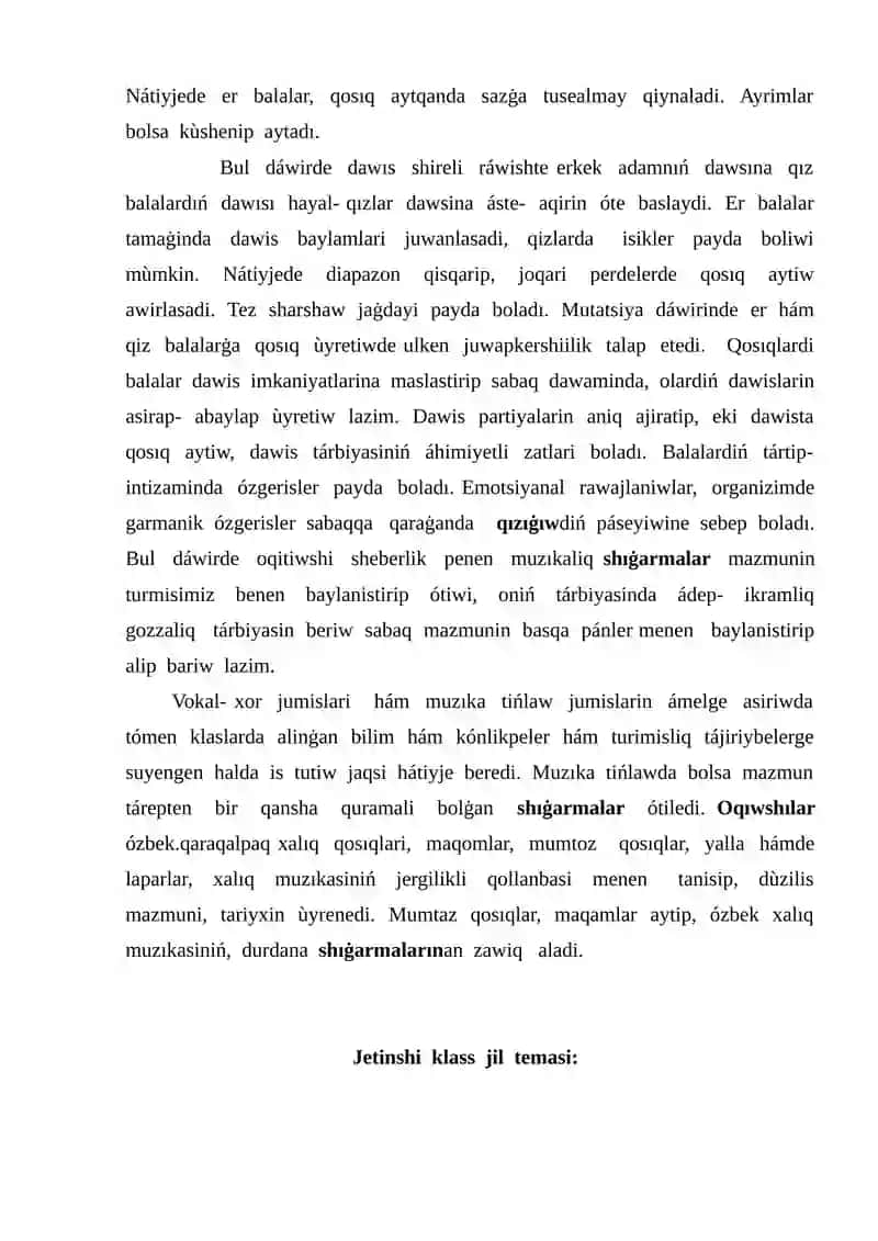 Jetinshi klasta muzıka oqıtıw mazmunı metodikası hám metodikası 3