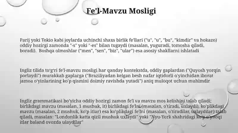 Present simple tense [Hozirgi oddiy zamon] 3