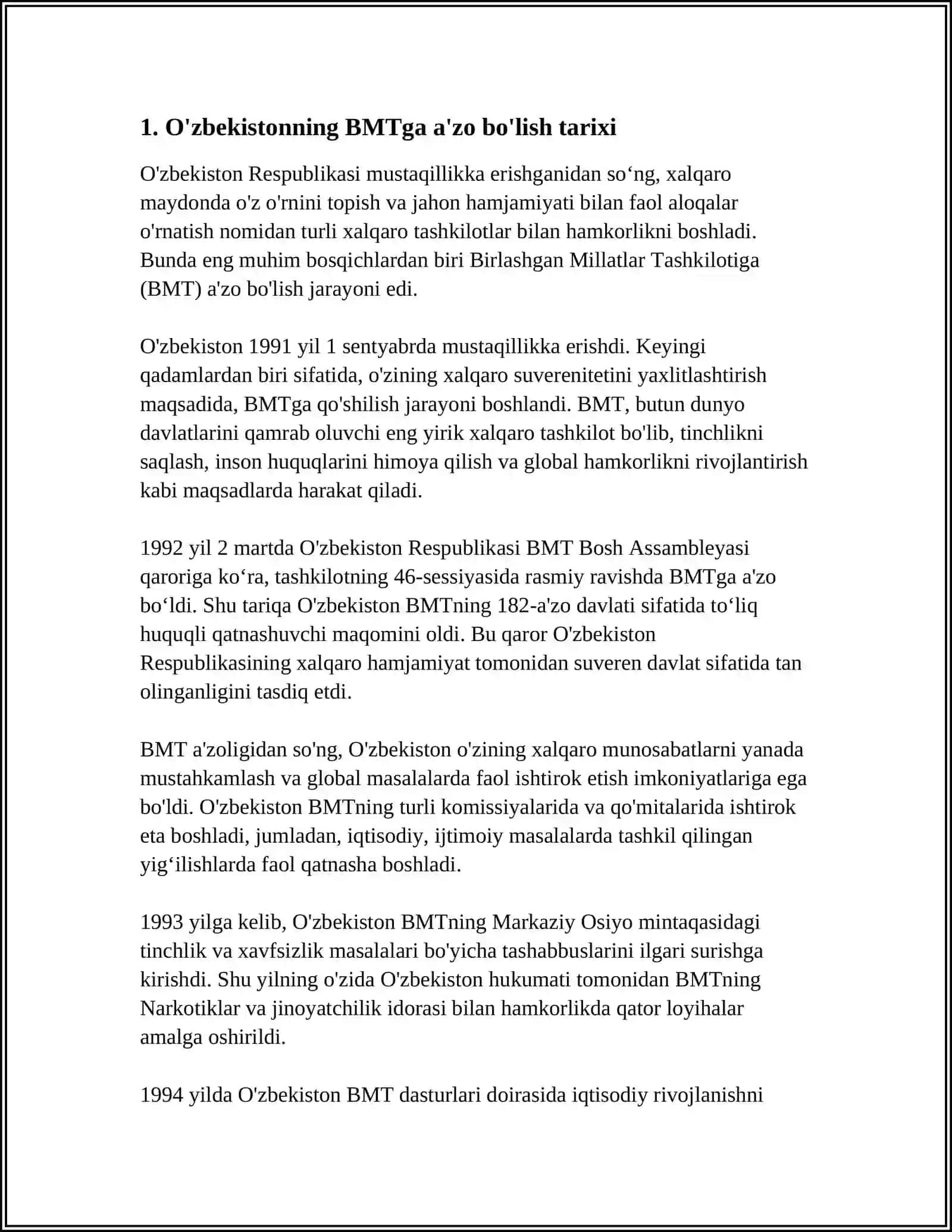 O'ZBEKISTON BMT BILAN ALOQALARI 3