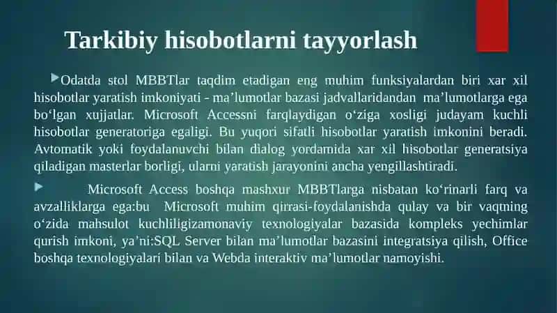 MsAccess da Hisobotlar yaratish va ularni chop etish 3