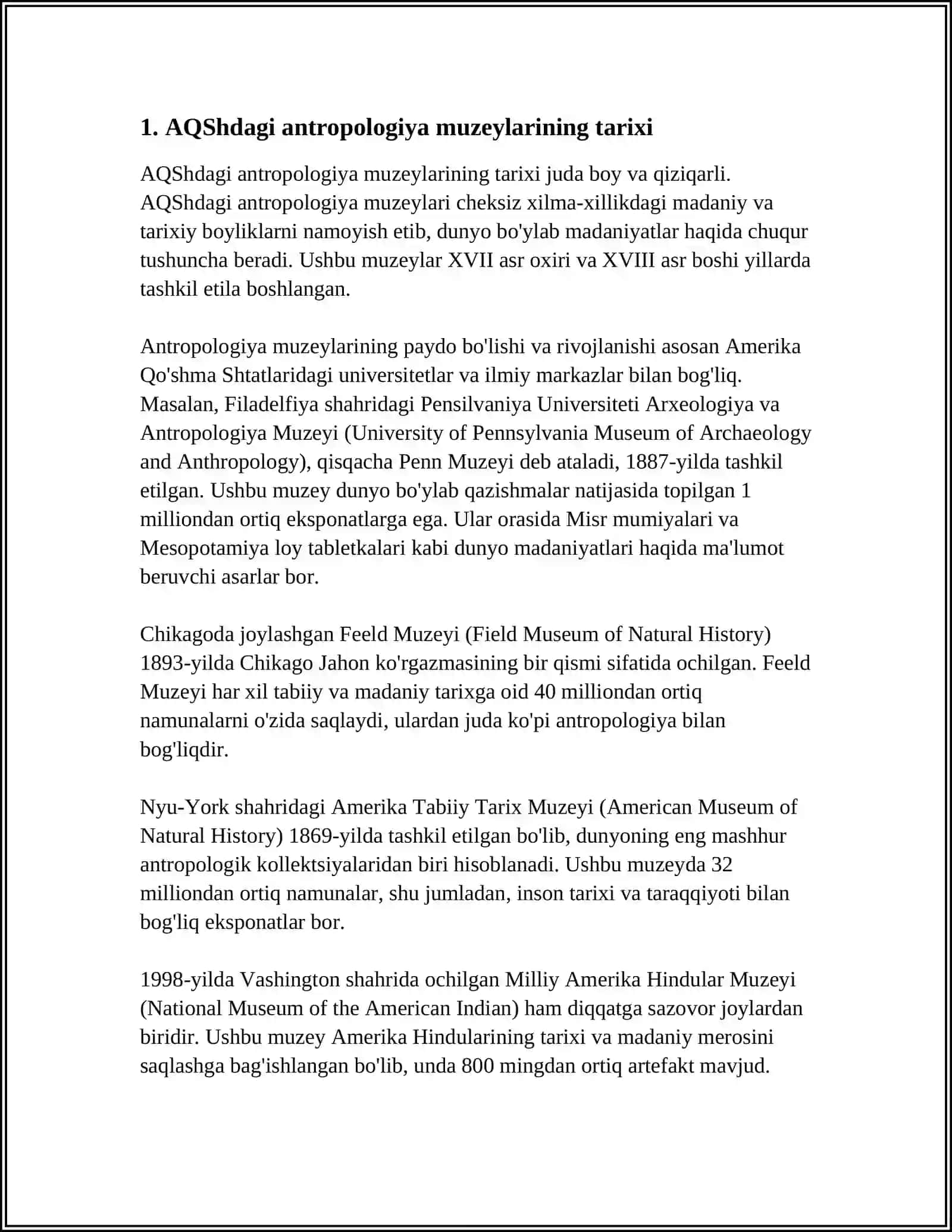 AQSHDA ANTROPOLOGIK YO‘NALISHDAGI MUZEYLAR 3
