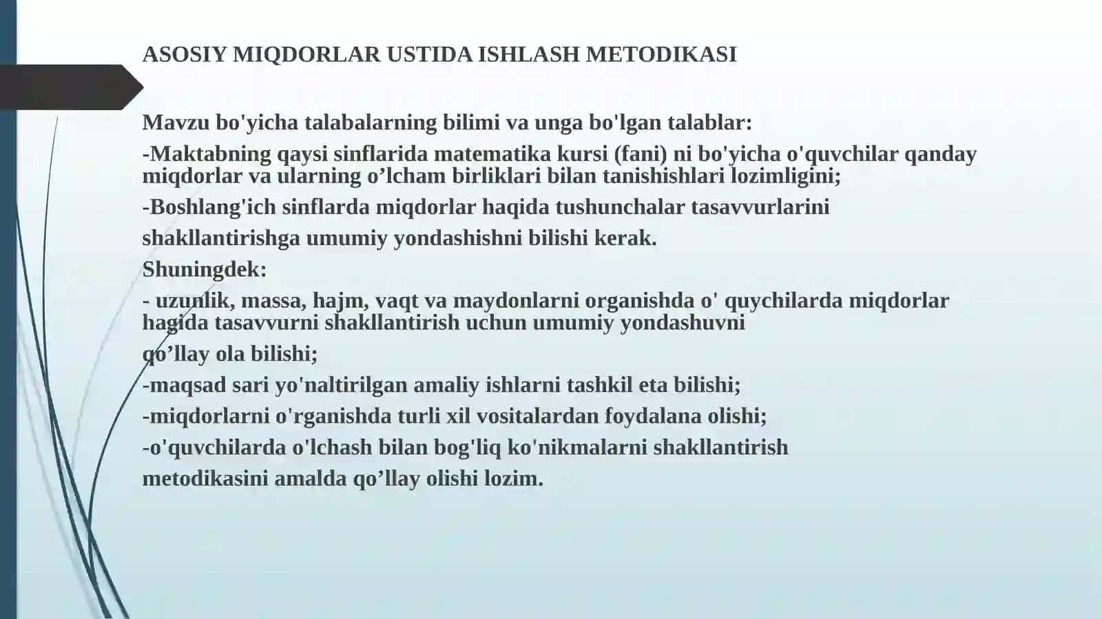 Boshlang’ich sinflarda o’rganiladigan asosiy miqdorlar 3