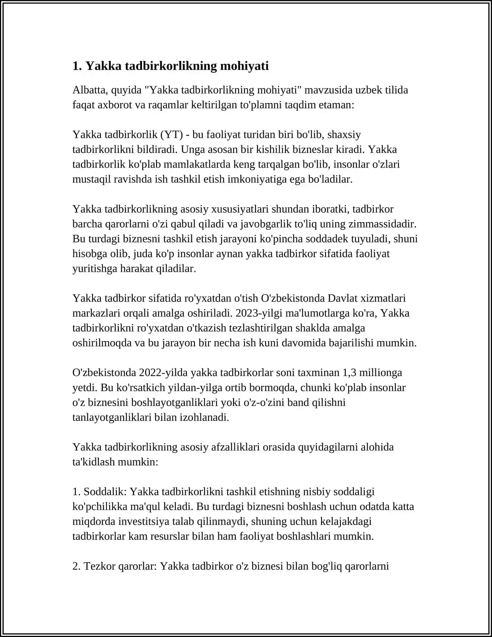 YAKKA (INDIVIDUAL) VA BOZOR TALABI 3