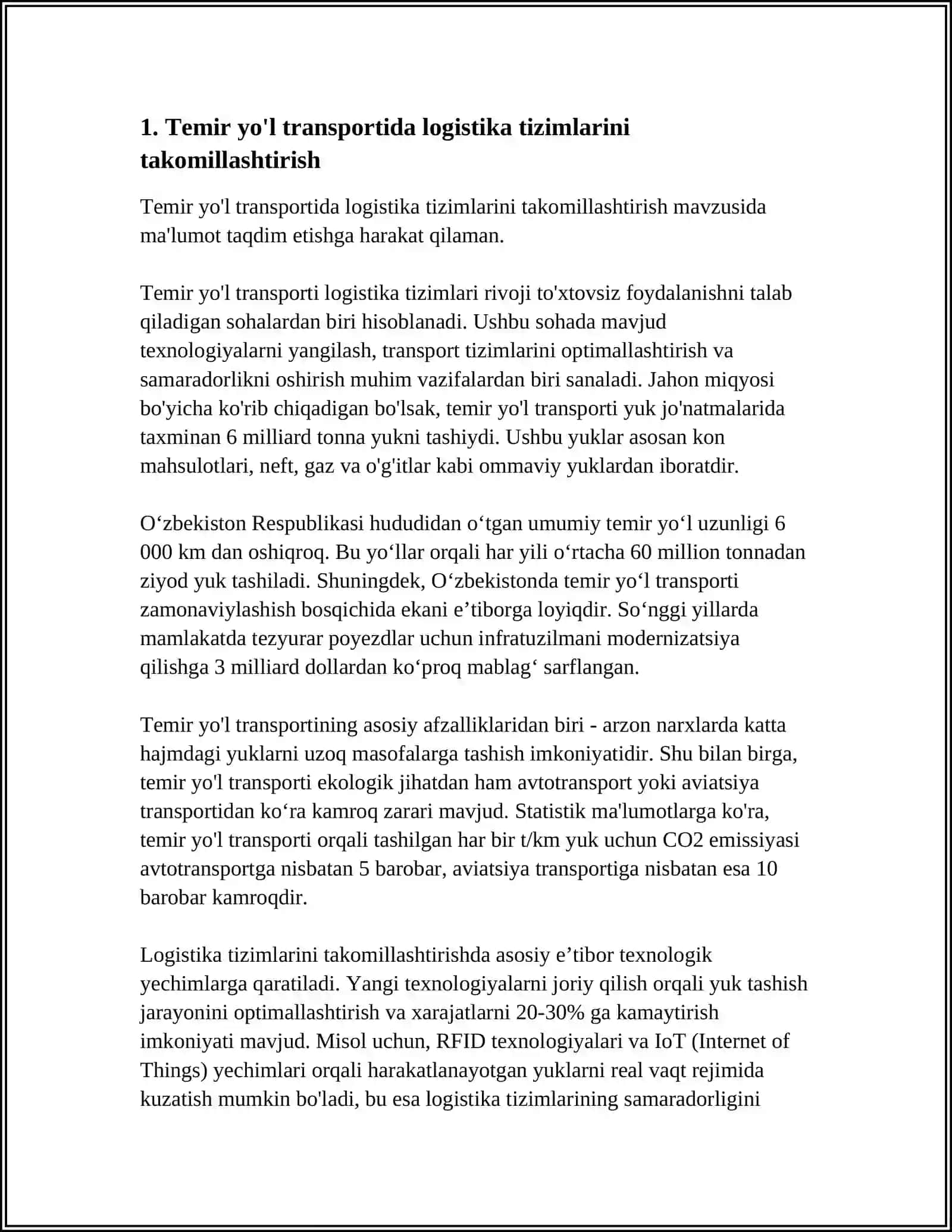 OʻZBEKISTON RESPUBLIKASIDA TEMIR YO'L TRANSPORTINI STRATEGIK RIVOJLANISH ISTIQBOLLARI 3