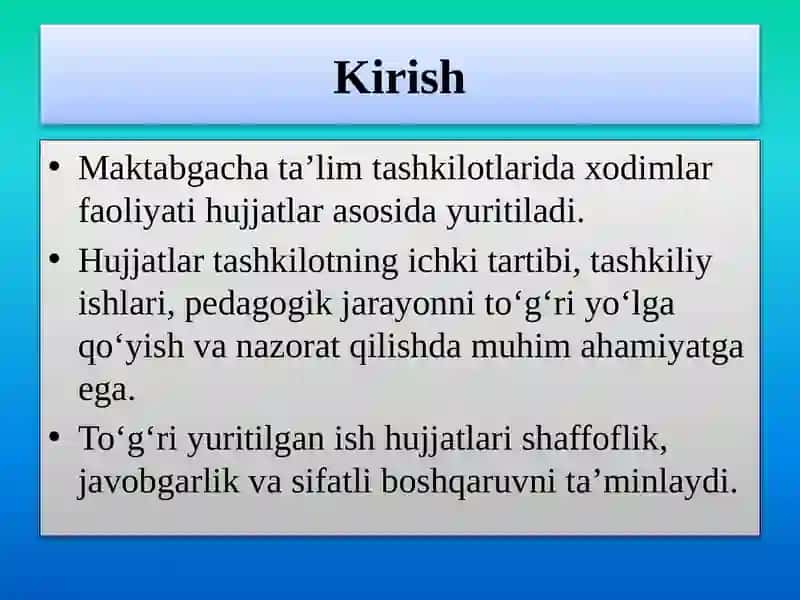 Maktabgacha Ta`lim tashkiloti  xodimlar ish hujjatlari 3