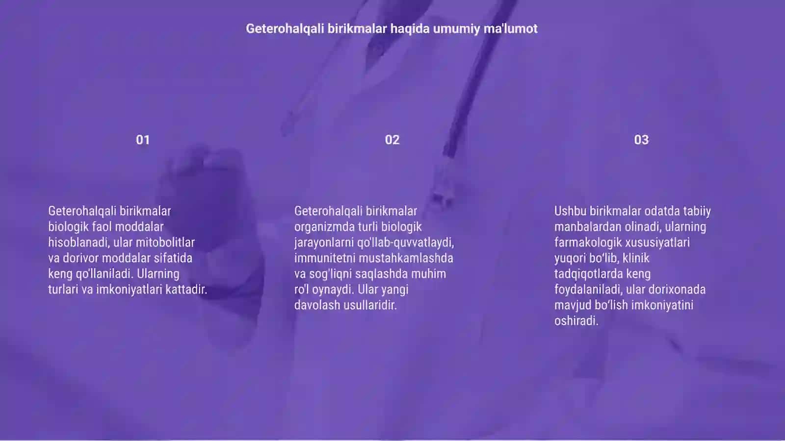 Geterohalqali birikmalar mitobolitlar va dorivor moddalar sifatida 3
