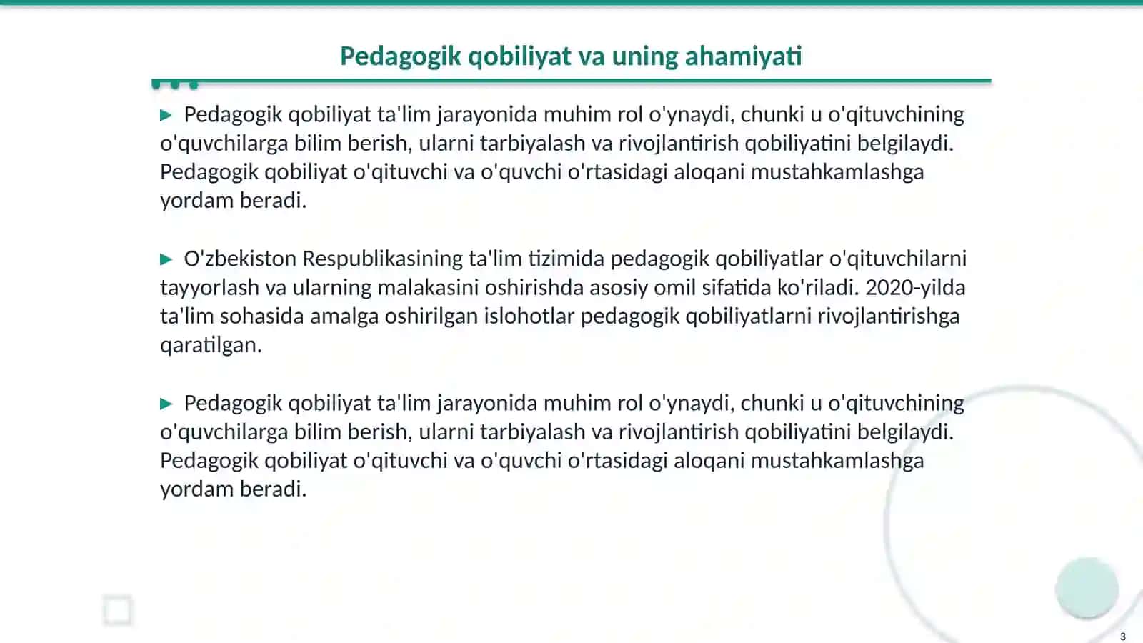 Pedagogik qobiliyatning turlari va ularning tavsifi 3