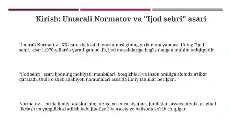Ijod sehri Umarali Normatov asari tahlili 3