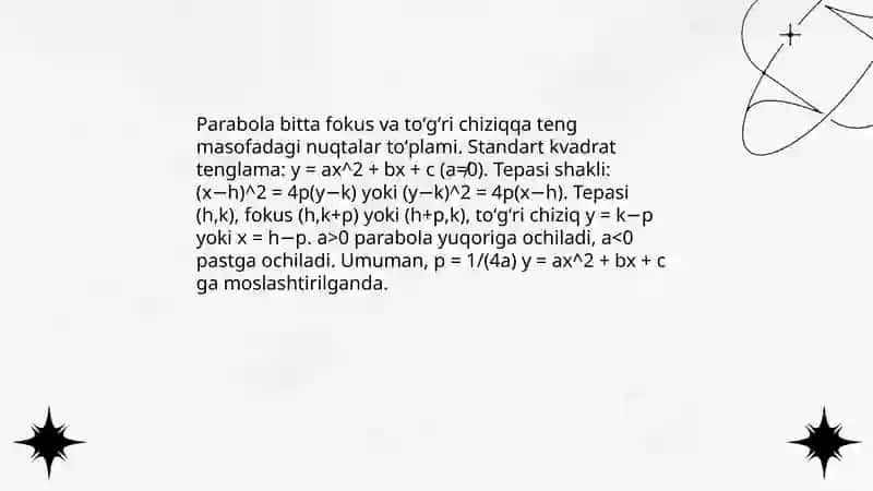 Ikkinchi tartibli egri chiziqlar. (Gipperbola va parabola) 3