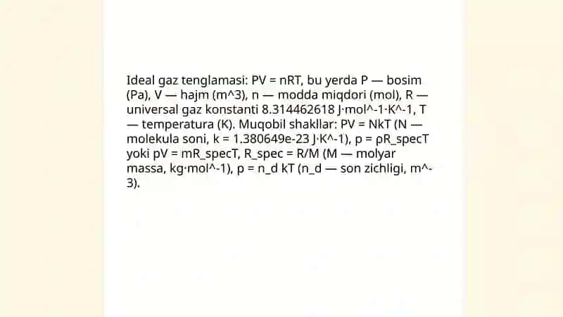 Ideal gaz holatining tenglamalari 3