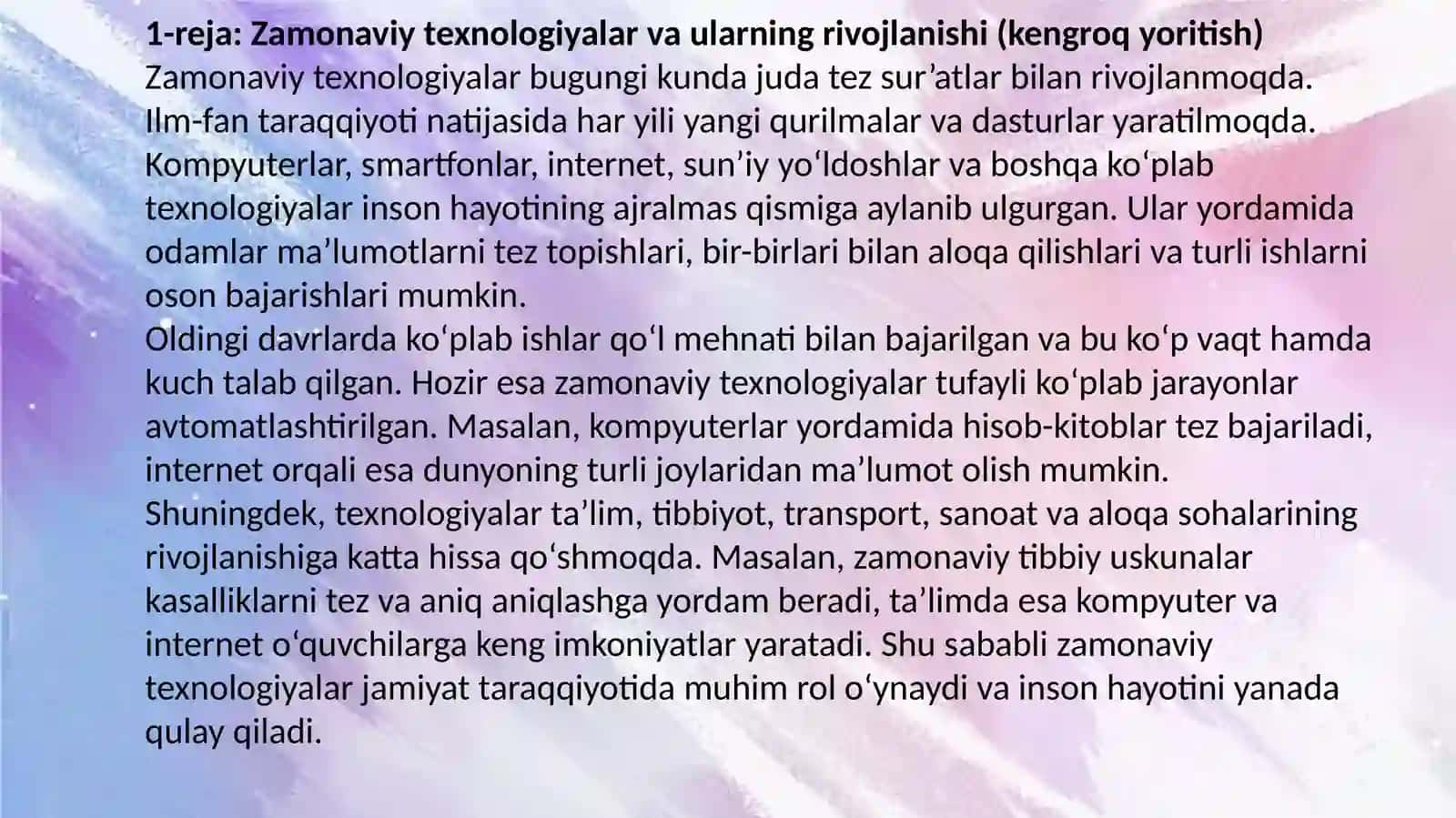 ZAMONAVIY  TEXNOLOGIYALAR EZGULIK XIZMATIDA 3