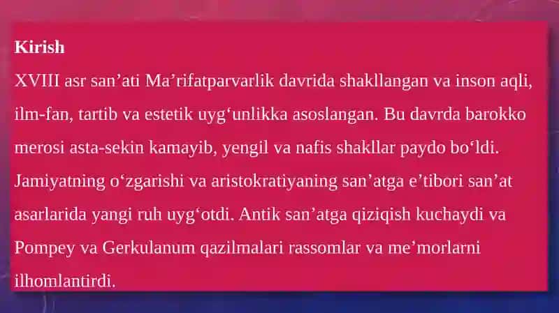 XVIII asr Xorijiy G'arb san'ati 3