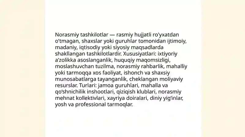 Norasmiy tashkilotlar va ularning rasmiy tashkilotlar bilan aloqalari 3