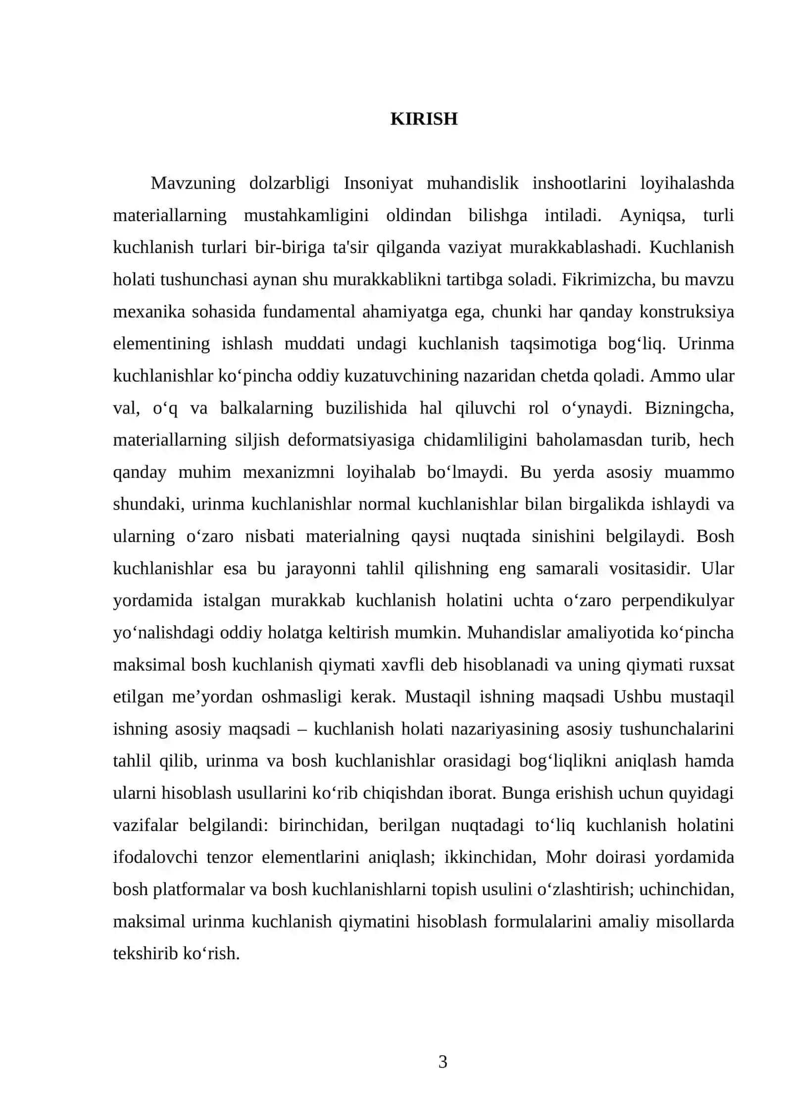 Kuchlanish holati. Urinma kuchlanishlar. Bosh kuchlanishlar 3