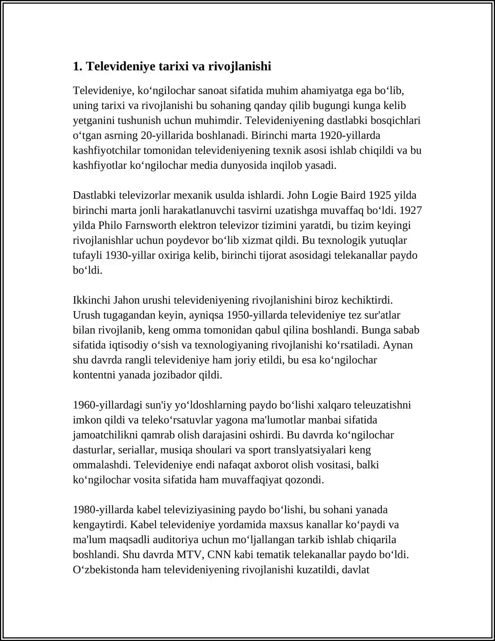 TELEVIDENIYE – KO‘NGILOCHAR SANOAT SIFATIDA 3