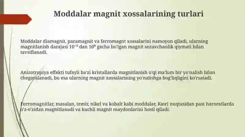 Moddalarni magnit xususiyatlari 3