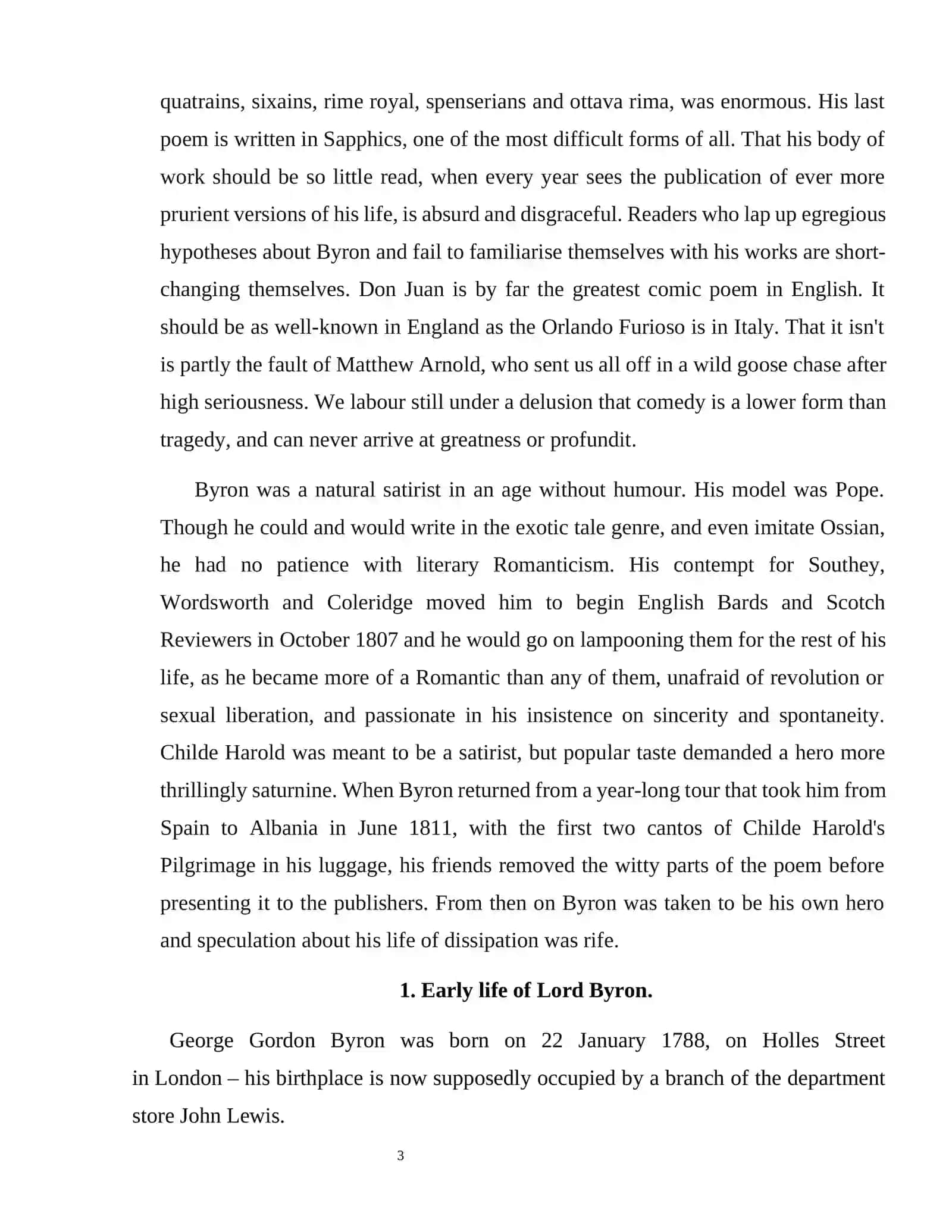 Course Work: The Role of Lord Byron in Literature 3