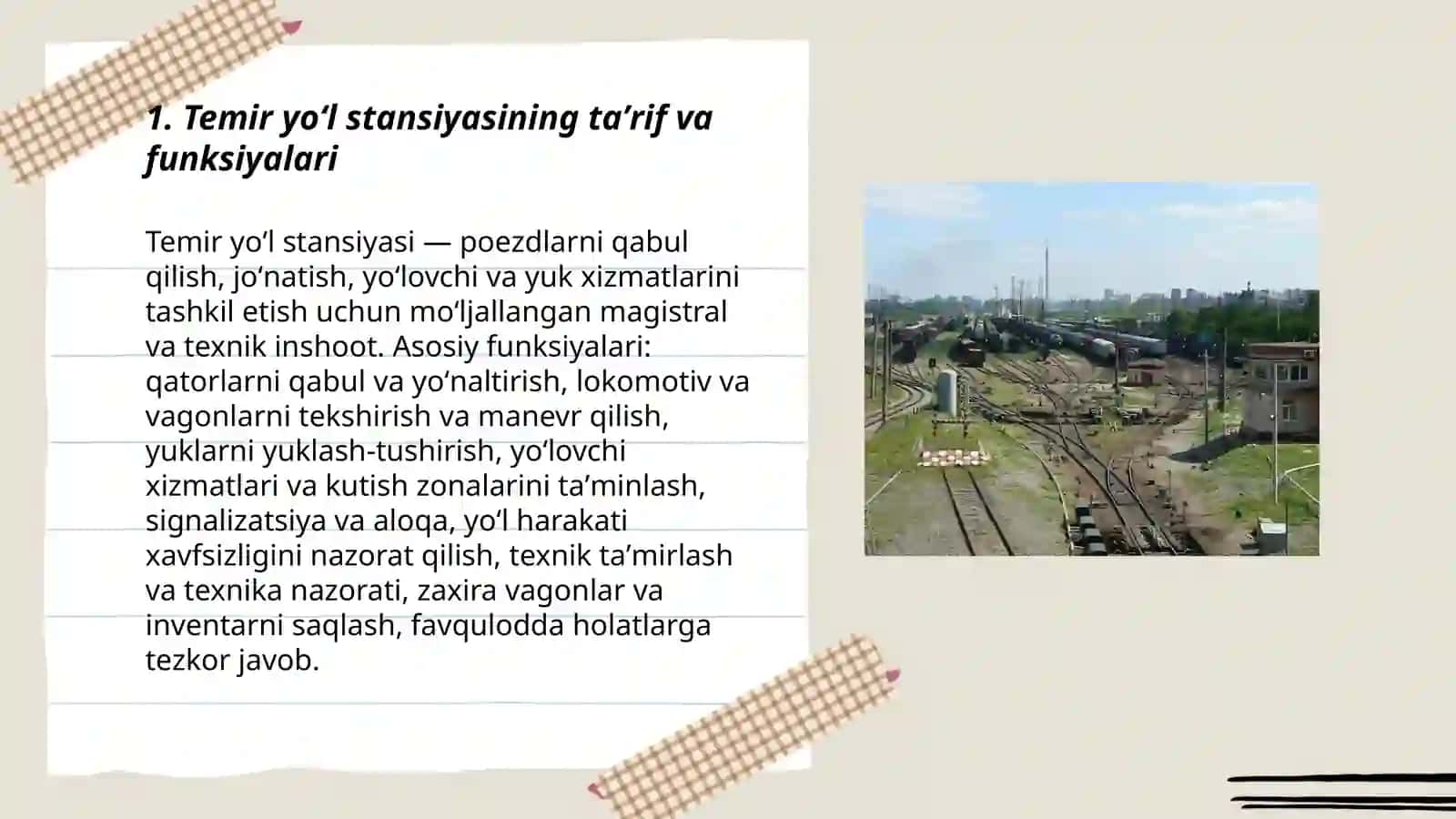 Temir yoʻl stansiyalari haqida umumiy maʼlumotlar 3