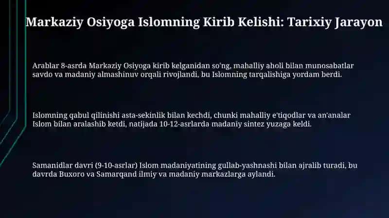 Markaziy Osiyoga Islomning Kirib Kelishi: Tarixiy Jarayon 3
